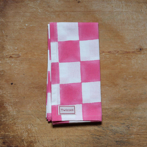 Pink and White Checkerboard Napkins - Set of Four