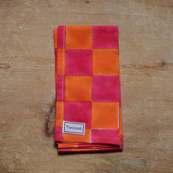 Pink and Yolk Checkerboard Napkins - Set of Four