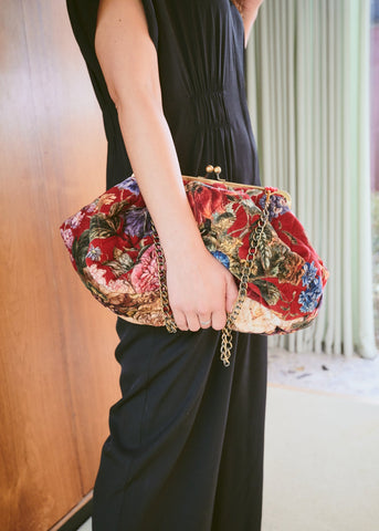 Large Quilted Velvet Kiss Lock Bag - Primula Berry - One Hundred Stars