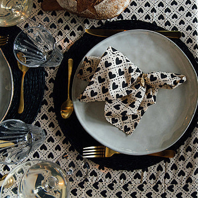 Printed Cotton Napkin - Hearts - Set of Six - Boncoeurs