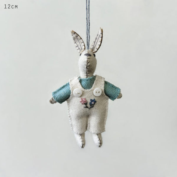 Little Hanging Felt Rabbit - Cream Dungarees
