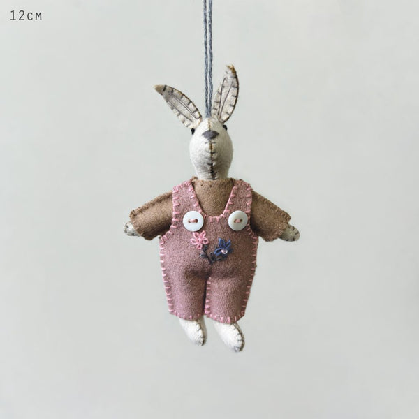 Little Hanging Felt Rabbit - Pink Dungarees