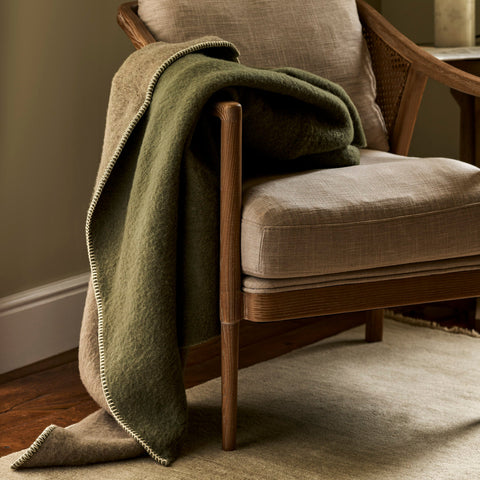Reversible Wool Throw - Moss