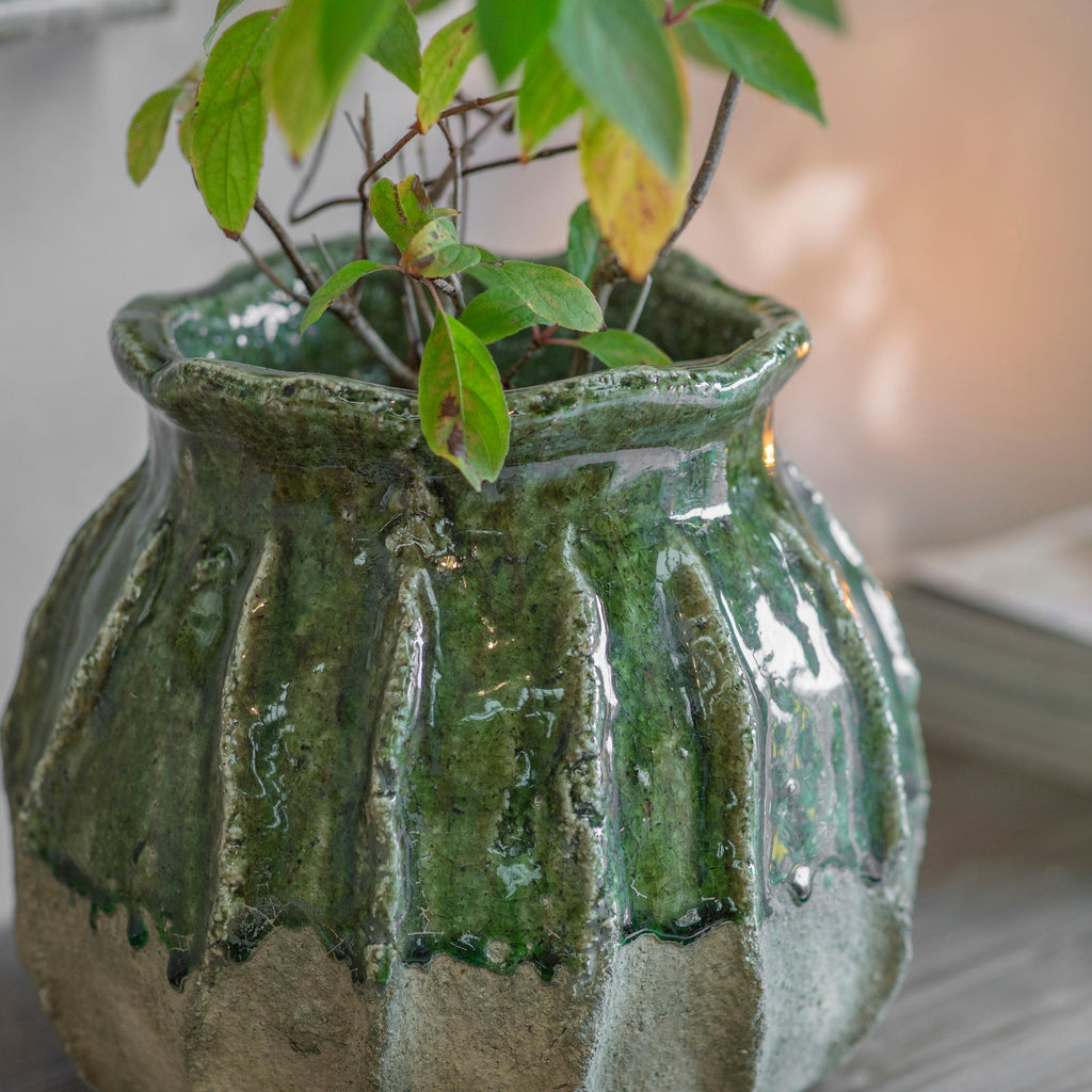 Green Pot Ribbed Small Ribbed and Textured Stoneware Pot - Green – Greige Lifestyle
