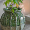 Ribbed and Textured Stoneware Pot - Green