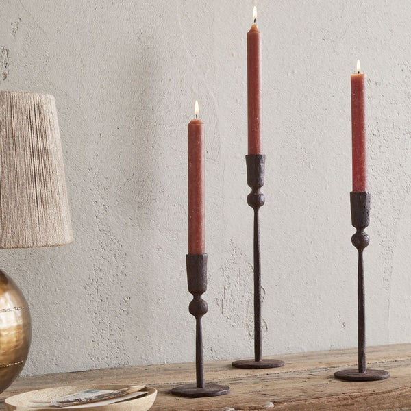 Handmade Hammered Rust Finish Iron Candlestick - Three Sizes