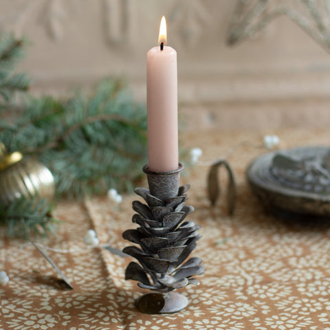 Rustic Zinc Pinecone Candle Holder