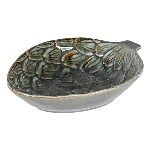 decorative ceramic artichoke bowl or dish reactive glaze green