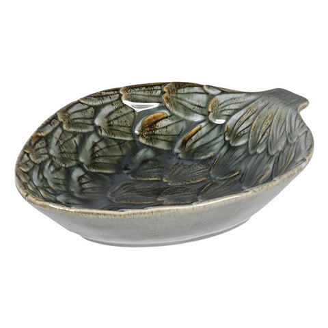 decorative ceramic artichoke bowl or dish reactive glaze green