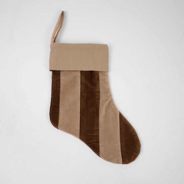 Saga Velvet Christmas Stocking - Brown and Beige Stripe - Olsson & Jensen Sweden