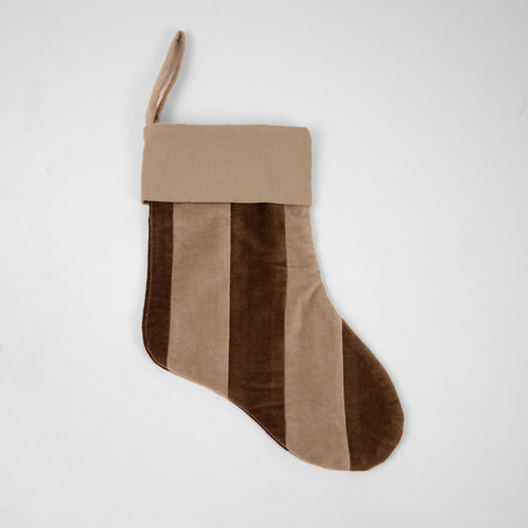 Saga Velvet Christmas Stocking - Brown and Beige Stripe - Olsson & Jensen Sweden