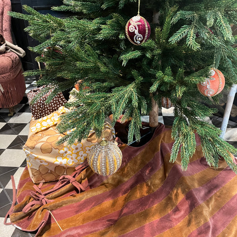 Saga Velvet Christmas Tree Skirt - Pink and Camel Stripe
