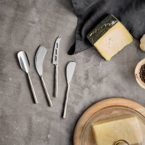 Set of Four Hand-Forged Cheese Knives - Brushed Silver