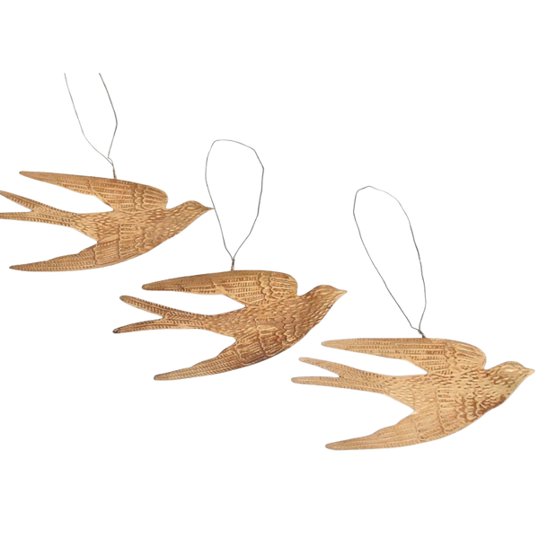 Set of Three Gold Swallow Hanging Decorations