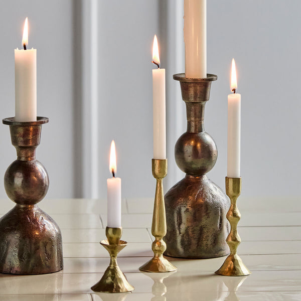 Set of Three Handmade Hammered Antique Brass Finish Candlesticks