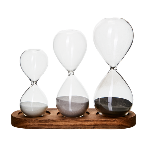 Set of Three Hourglass on Wooden Stand