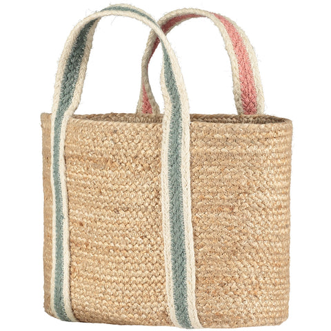 Natural, Rose and Thistle Jute Tote Bag - Small - Braided Rug Company