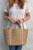 Natural, Rose and Thistle Jute Tote Bag - Small - Braided Rug Company