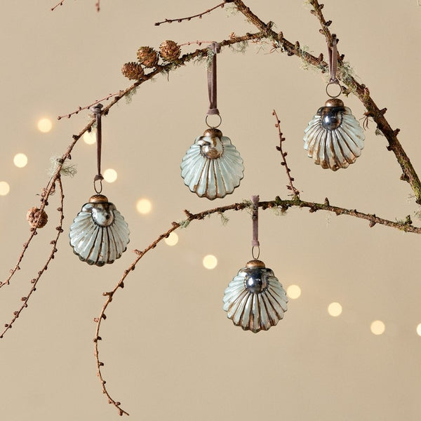 Gold and Cream Shell Baubles - Set of Four