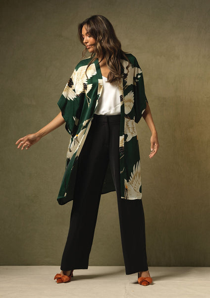 Stork Forest Green Midi Kimono - One Hundred Stars