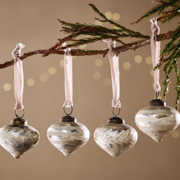 Hand Etched Brushed Silver Baubles - Set of Four