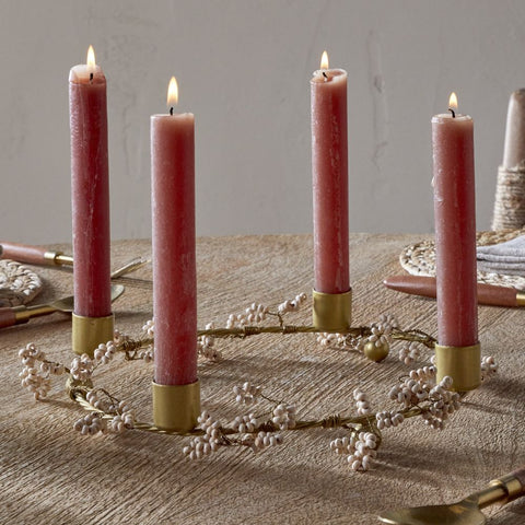 Wooden Beaded Wreath Candle Holder - Brass and Natural
