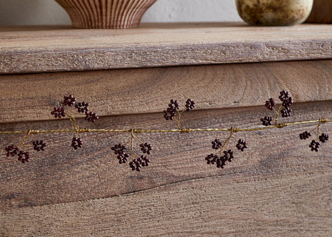 Wooden Beaded Garland - Brass and Ruby Red