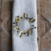 Brass Mistletoe Leaves and Black Wooden Beads Napkin Ring Set of Four