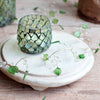 Green Glass Leaves and Clear Glass Berry Garland on Brass Wire