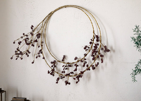 Wooden Beaded Wreath - Brass and Ruby Red