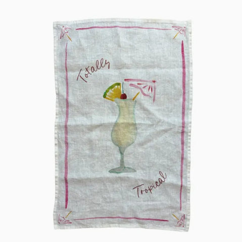 Totally Tropical Pina Colada- Linen Tea Towel