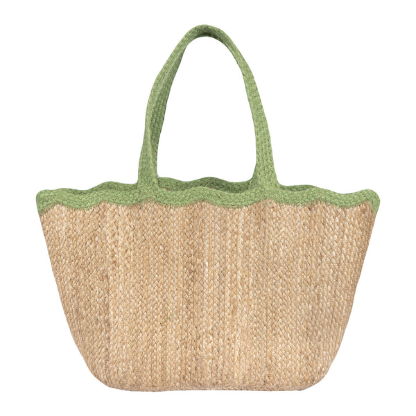 Natural and Lime Scallop Tote Bag - Large - Braided Rug Company