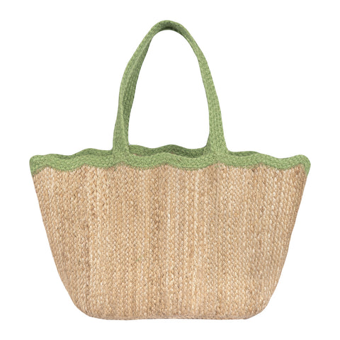 Natural and Lime Scallop Tote Bag - Large - Braided Rug Company