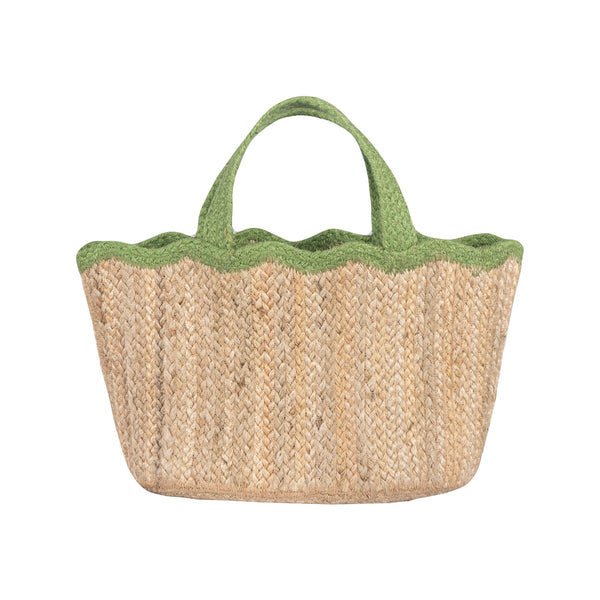 Natural & Lime Scallop Tote Bag - Small (Short-Handled) - Braided Rug Company