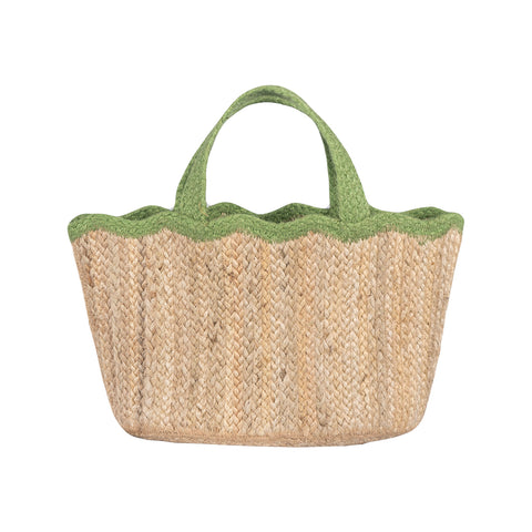 Natural & Lime Scallop Tote Bag - Small (Short-Handled) - Braided Rug Company