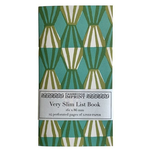 Very Slim List Book Threadwork Sap Green and Turquoise - Cambridge Imprint