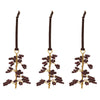 Wooden Beaded Tree Hanging Decorations - Brass and Ruby Red - Set of Three