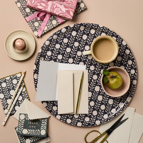 Wanderlust Birch Tray - Ink Flora - Round