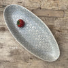 Wonki Ware South Africa - Bamboo Platter - Small - Duck Egg Lace - Oval ceramic dish with floral pattern 