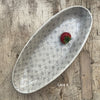 Wonki Ware Bamboo Platter - Small - Warm Grey Lace - Oval ceramic dish with floral pattern 
