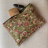 Linen and Cotton Zipped Pouch - Floral - Scorched Earth or Khaki