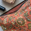 Linen and Cotton Zipped Pouch - Floral - Scorched Earth or Khaki