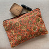 Linen and Cotton Zipped Pouch - Floral - Scorched Earth or Khaki