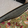 Linen and Cotton Zipped Pouch - Floral - Scorched Earth or Khaki