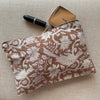 Linen and Cotton Zipped Pouch - Exotic Indian Print - Khaki or Moccaccino
