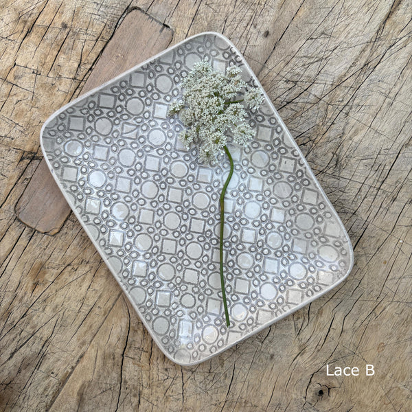 Wonki Ware Rectangular Utensil Dish - Warm Grey Lace