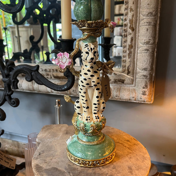 Antiqued Ornate Leopard Candle Holder