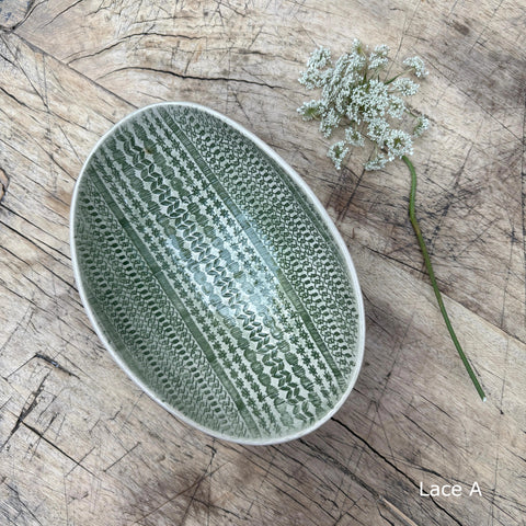 Wonki Ware Oval Bowl - Extra Small - Dark Green Lace