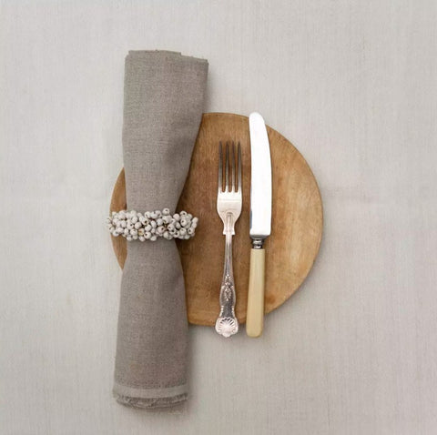 White Wooden Berrries Napkin Ring - Set of Four