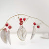 White Leaves Garland with Red Wooden Berries